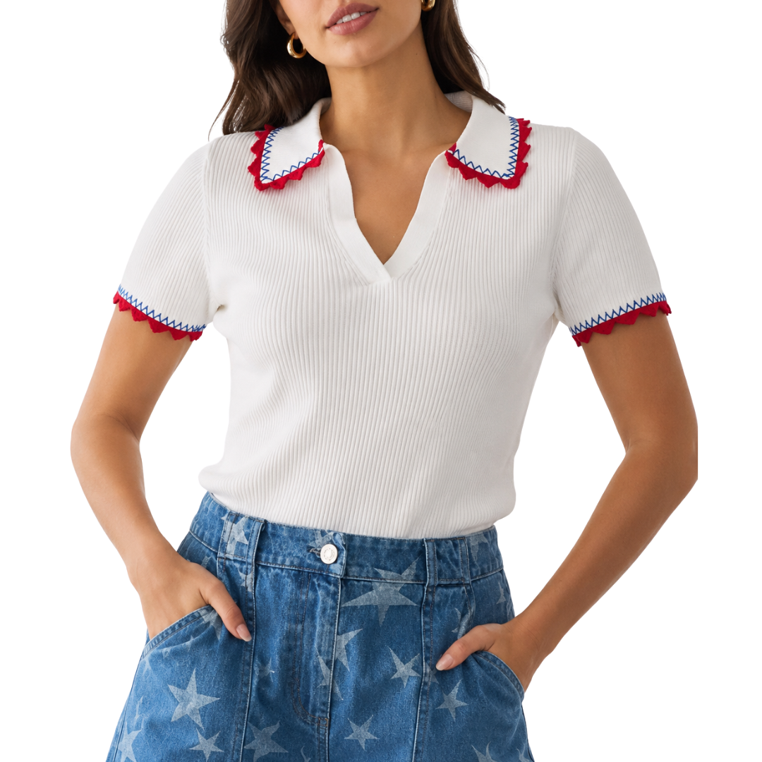 CONTRAST TRIM POLO TOP WHITE