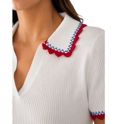 CONTRAST TRIM POLO TOP WHITE