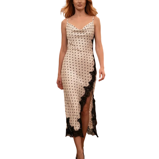 POLKA DOT LACE SLIP DRESS WHITE/BLACK