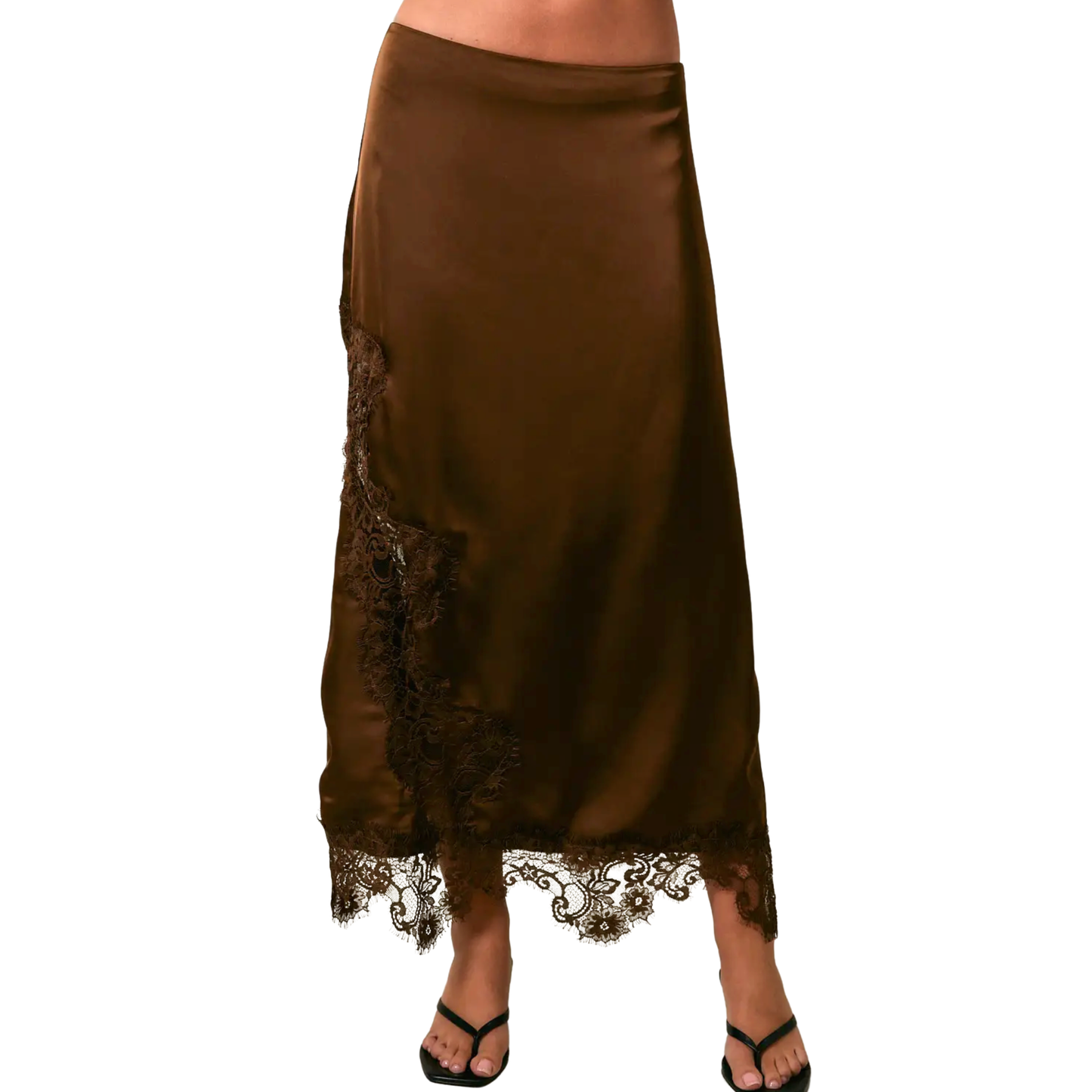 LACE TRIM BIAS SKIRT BROWN