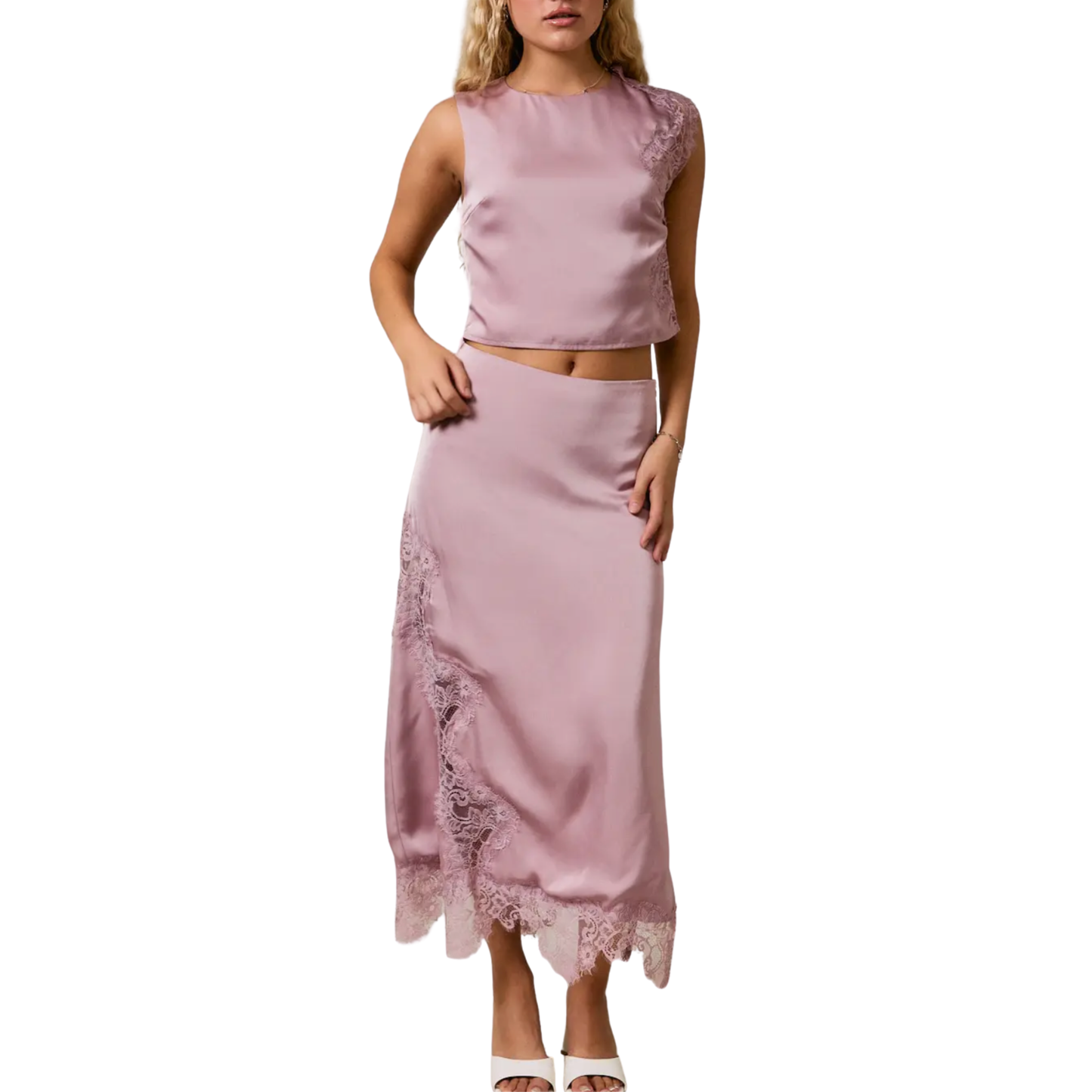 LACE TRIM TOP DUSTY ROSE