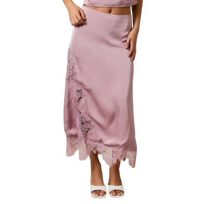 LACE TRIM BIAS SKIRT DUSTY ROSE
