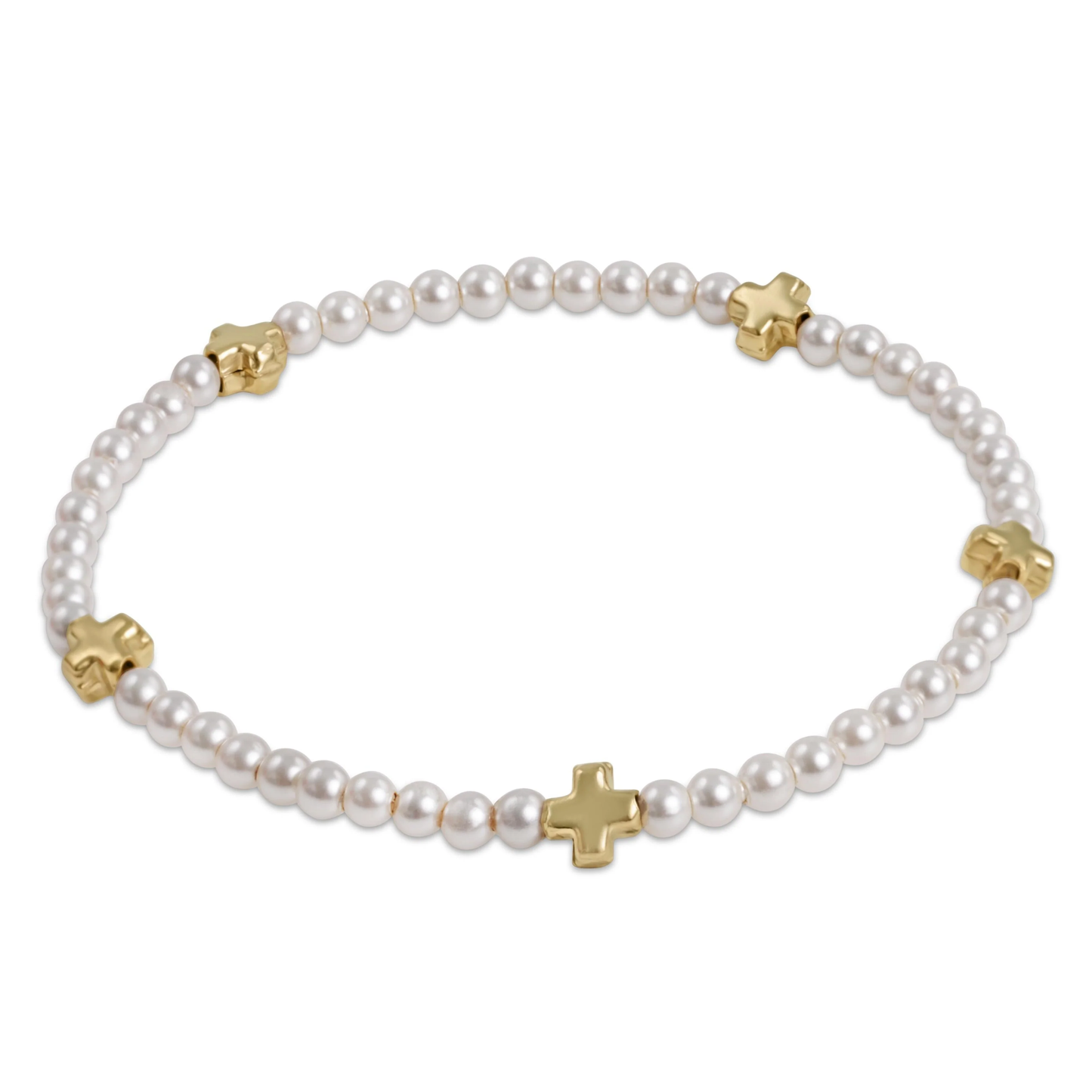 3MM SIGNATURE SMALL CROSS BRACELET PEARL/GOLD