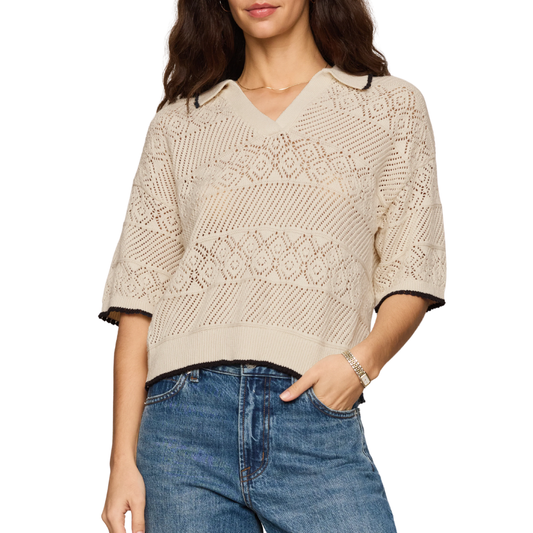 DENMAN CROCHET POLO SWEATER SANDSTONE
