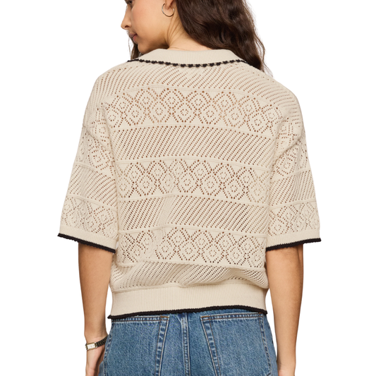 DENMAN CROCHET POLO SWEATER SANDSTONE