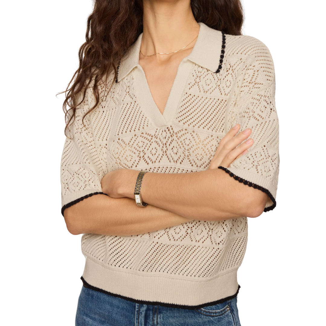 DENMAN CROCHET POLO SWEATER SANDSTONE