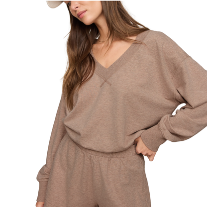 EVERYDAY FRENCH TERRY VNECK HEATHER ASH