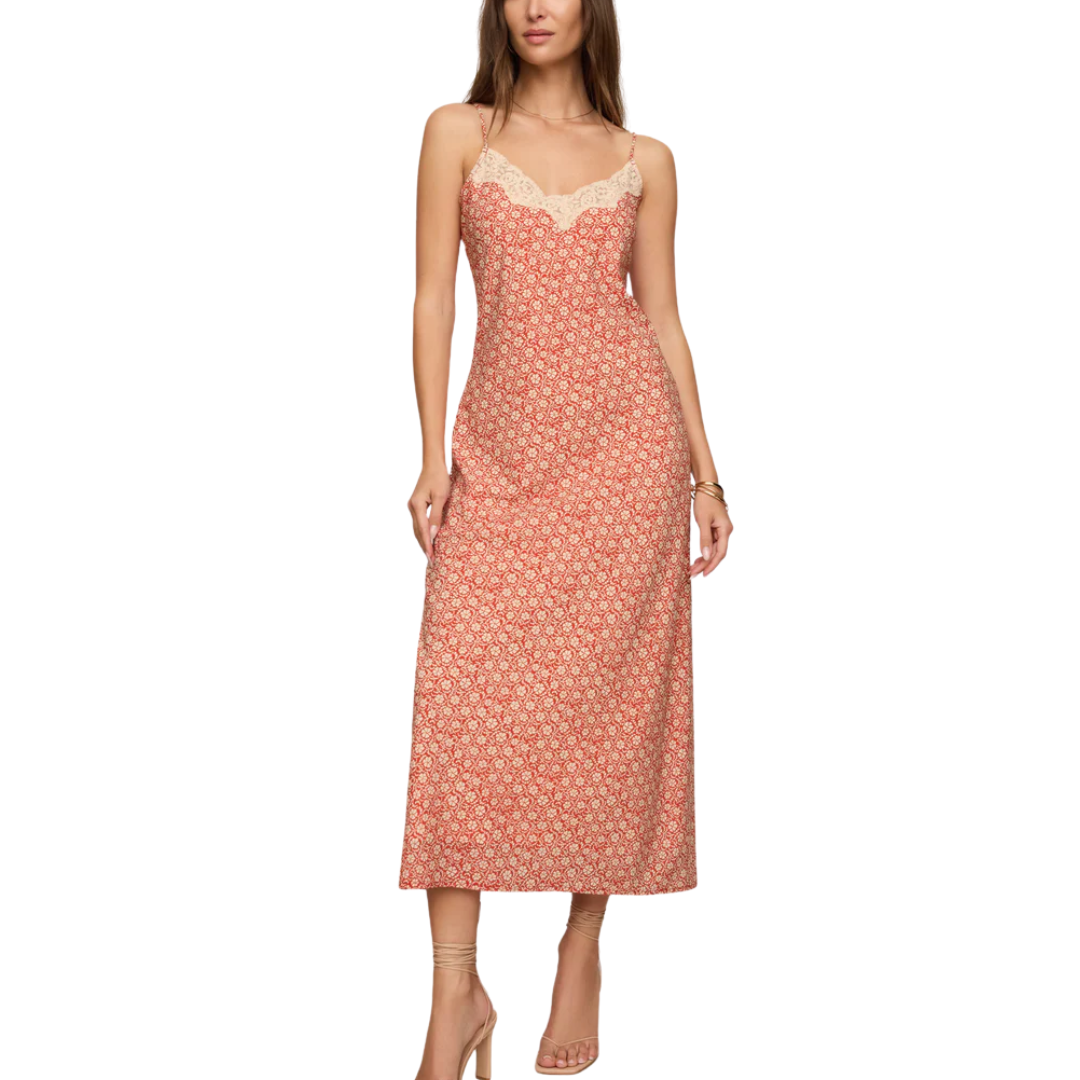 EMILIA IRIS FLORAL MIDI DRESS CHILI PEPPER