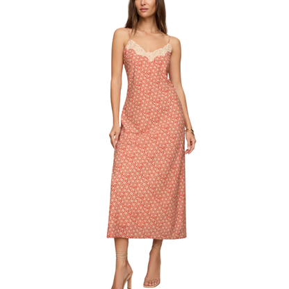 EMILIA IRIS FLORAL MIDI DRESS CHILI PEPPER