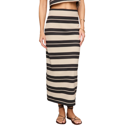 GAIL STRIPED MIDI SKIRT ASH BLACK