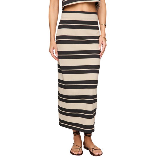 GAIL STRIPED MIDI SKIRT ASH BLACK
