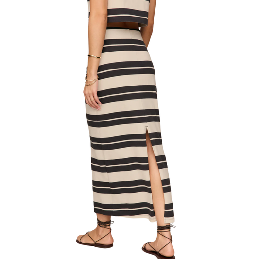 GAIL STRIPED MIDI SKIRT ASH BLACK