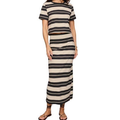 GAIL STRIPED MIDI SKIRT ASH BLACK