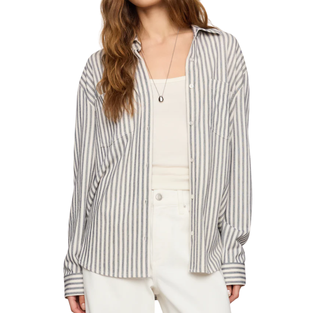REESE BUTTON UP STRIPE TOP ECLIPSE