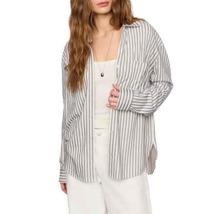 REESE BUTTON UP STRIPE TOP ECLIPSE