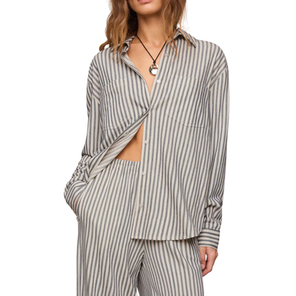REESE BUTTON UP STRIPE TOP ECLIPSE