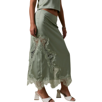 LACE TRIM BIAS SKIRT SAGE