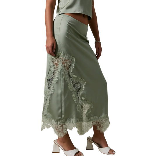 LACE TRIM BIAS SKIRT SAGE