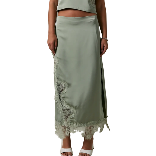 LACE TRIM BIAS SKIRT SAGE