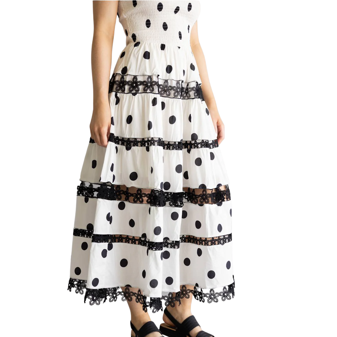 POLKA DOT LACE TUBE DRESS WHITE/BLACK