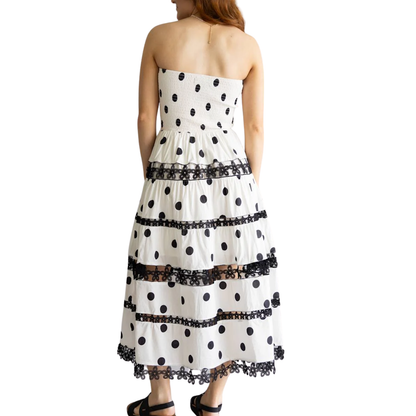 POLKA DOT LACE TUBE DRESS WHITE/BLACK
