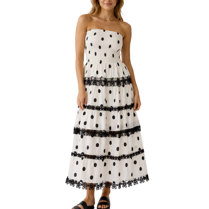 POLKA DOT LACE TUBE DRESS WHITE/BLACK