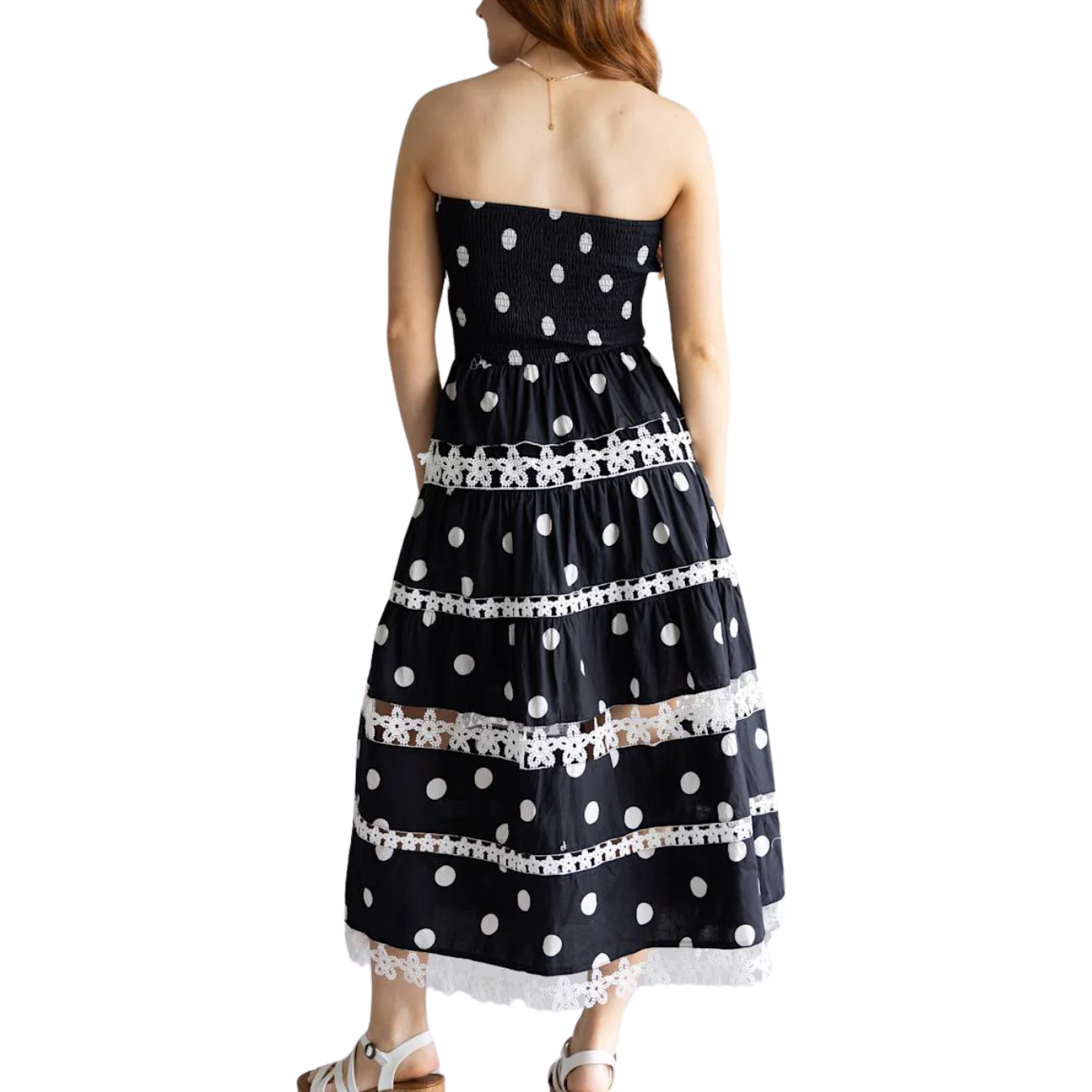 POLKA DOT LACE TUBE DRESS BLACK/WHITE S
