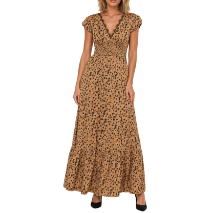 LEOPARD SMOCKED MAXI DRESS