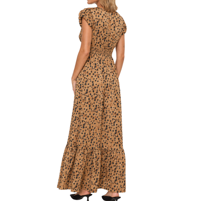 LEOPARD SMOCKED MAXI DRESS