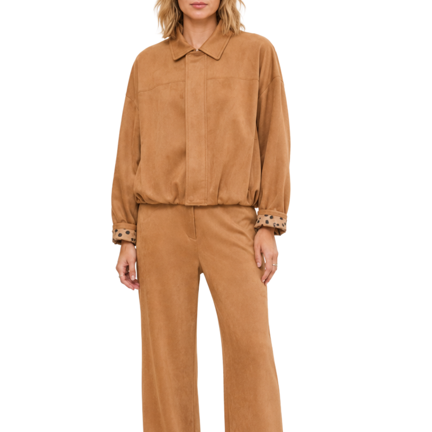 FAUX SUEDE BUBBLE HEM JACKET CAMEL