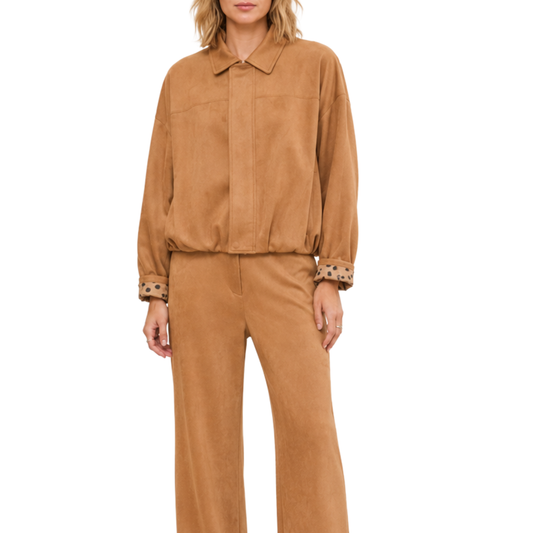FAUX SUEDE BUBBLE HEM JACKET CAMEL