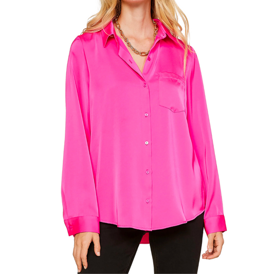 CLASSIC BUTTON DOWN BLOUSE NEON PINK