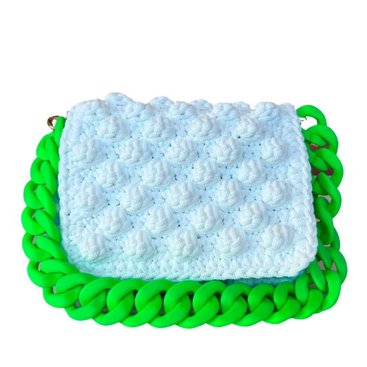WHITE BUBBLE BAG WITH LIME CHAIN