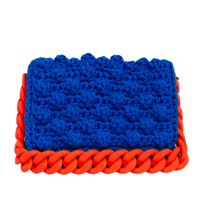 BLUE BUBBLE BAG WITH ORANGE CHAIN