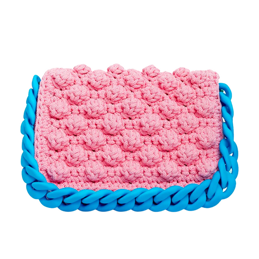 PINK BUBBLE BAG WITH BLUE CHAIN