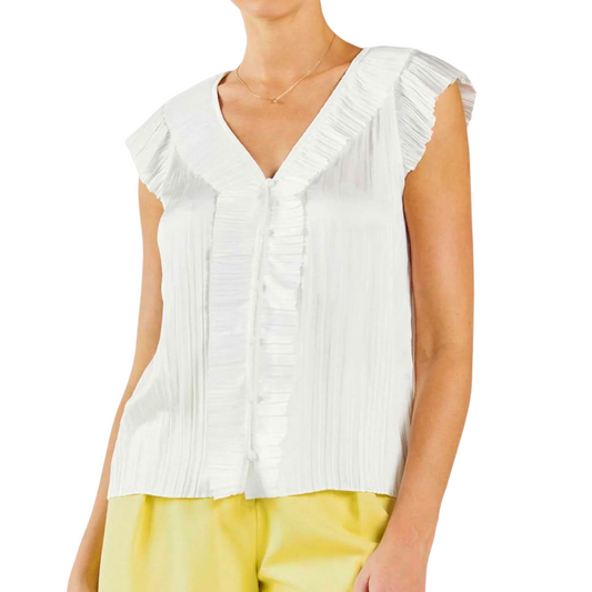 BUTTON FRONT PLEATED BLOUSE WHITE