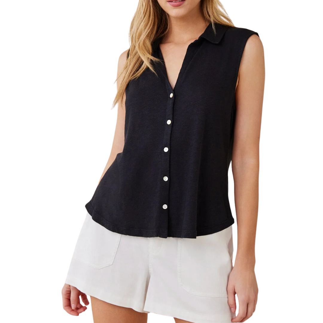 SLEEVELESS BUTTON FRONT TOP BLACK