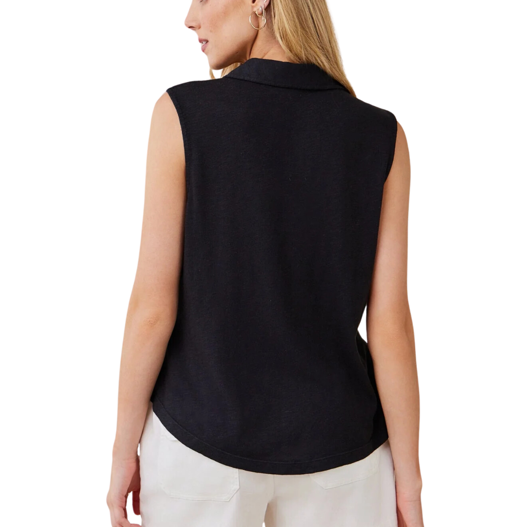 SLEEVELESS BUTTON FRONT TOP BLACK