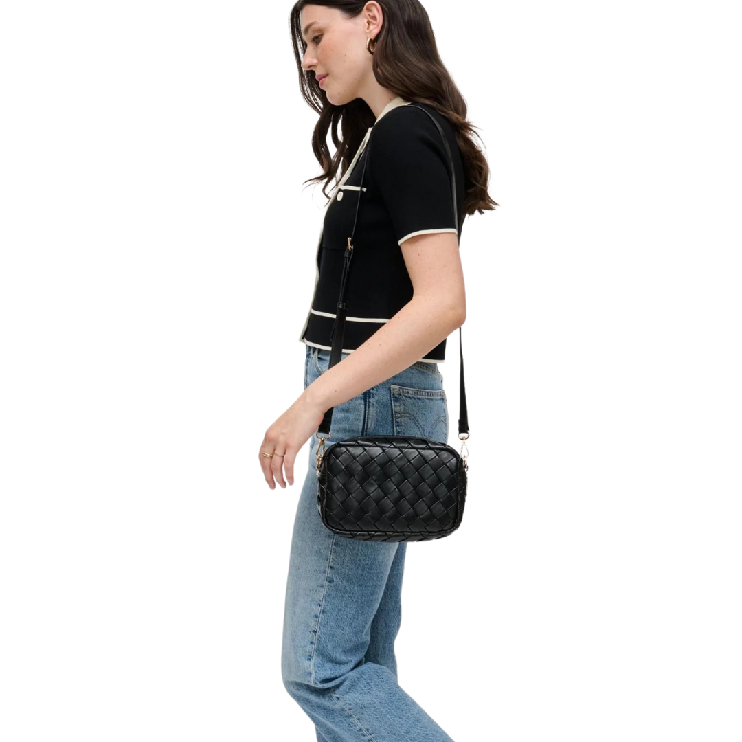 MADDIE WOVEN CROSSBODY BLACK