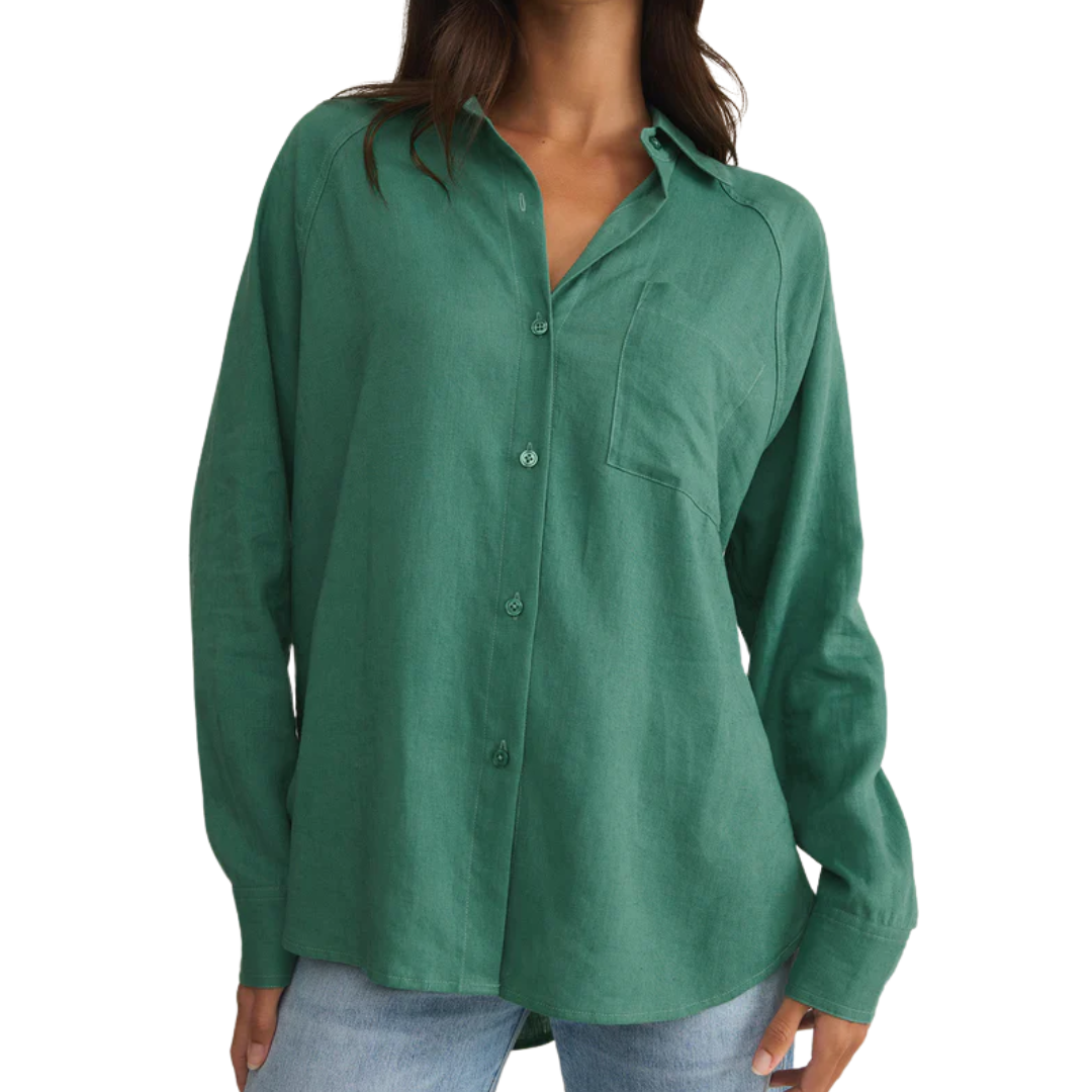 THE PERFECT LINEN TOP BOTANICAL GREEN