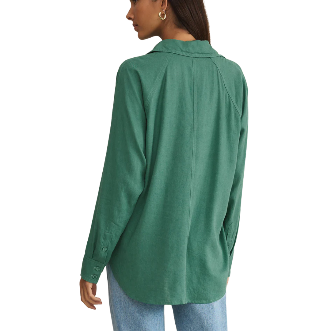 THE PERFECT LINEN TOP BOTANICAL GREEN