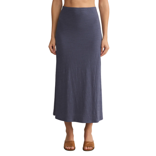 DELAVINE TEXTURED MIDI SKIRT WORN BLUE