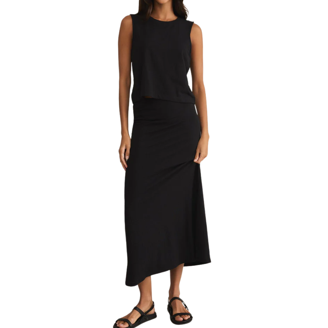 DELAVINE TEXTURED MIDI SKIRT BLACK