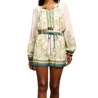 BORDER PRINT SHORTS CREAM/OLIVE