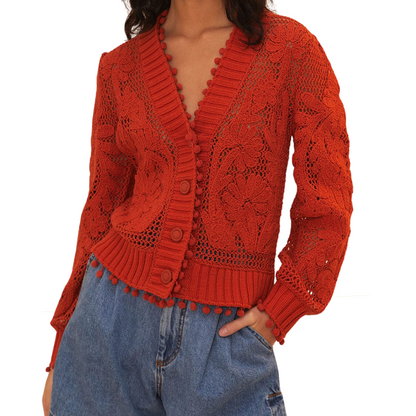 FLORAL ORANGE KNIT CARDIGAN