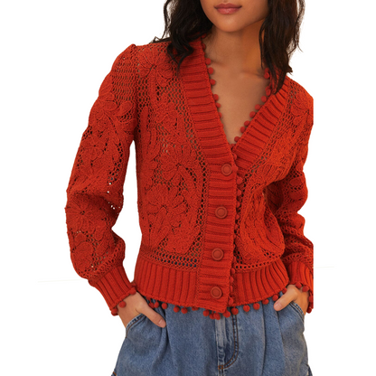 FLORAL ORANGE KNIT CARDIGAN