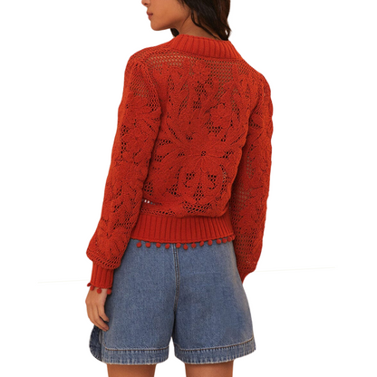 FLORAL ORANGE KNIT CARDIGAN
