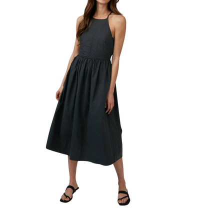 FITTED MIDI HALTER DRESS BLACK