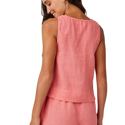 LINEN SCOOP NECK TANK TOP CAMELLIA CORAL