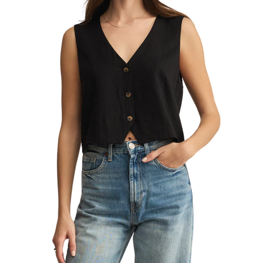 MARTA LINEN VEST BLACK
